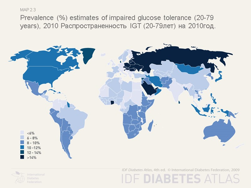 map 2.3 Prevalence (%) estimates of impaired glucose tolerance (20-79 years), 2010 Распространенность IGT